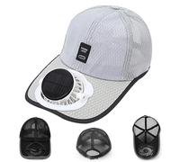 Solar Rechargeable Peak Cap, USB & Solar Powered Baseball Cap with Fans 3-Speed Quiet Fan for Golf, Hiking, Fishing (Light Gray,Taille Unique)
