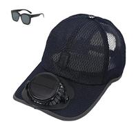 Solar Rechargeable Peak Cap, USB & Solar Powered Breathable Baseball Cap,3-Speed Quiet Fan for Outdoor Activities (Navy Blue)
