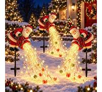 Solar Santa Garden Stake Light, Cascading Christmas Yard Decor | Warm LED gift, candy cane and star accents for lawns, paths, gardens and festive outdoor displays(3pack)