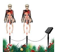 Solar Skeleton Yard Stake Lighted - Fake Human Bone Figurine Sign Halloween | Halloween Lawn Decorations for Garden Roadside Shrubs Backyard | Pathway Party Garage Graveyard Cemetery Solar Skeleton Yard