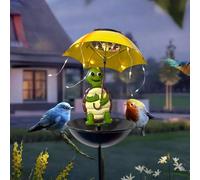 Solar Snowman Bird Feeder with Umbrella & Lights,Outdoor Solar Lights Garden Decor, Solars Hummingbird Feeder Decorative Path Lights, Unique Gift for Bird Watching (Turtle)