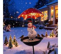 Solar Snowman Bird Feeder with Umbrella & Lights,Outdoor Solar Lights Garden Decor, Solars Hummingbird Feeder Decorative Path Lights, Unique Gift for Bird Watching (Snowman)