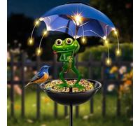 Solar Snowman Bird Feeder with Umbrella & Lights,Outdoor Solar Lights Garden Decor, Solars Hummingbird Feeder Decorative Path Lights, Unique Gift for Bird Watching (Frog)