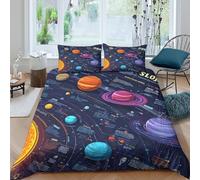Solar System Art Ensemble De Literie Hypoallergique 3 pièces 3D Imprimée Résistante Space Infographic Parure de Lit avec 2 Taies d'oreiller Léger for Chambre de Adolescents Super King（260x220cm）