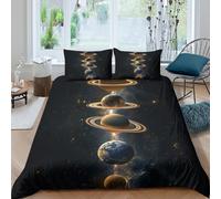 Solar System Art Ensemble De Literie Léger résistante 3 Pièces 3D Effet Cosmic Space Design Parure de Lit avec 2 Taies d'oreiller Hypoallergique for Chambre de garçons Super King（260x220cm）