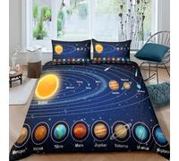 Solar system diagram Linge de Lit 3 pièces Hypoallergique Imprimé en 3D Léger Educational space Housse de Couette avec 2 Taies d'oreiller Confortable for Chambre à Coucher Super king（260x220cm）