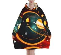 Solar System Jupiter Saturn Couverture à capuche en flanelle douce anti-boulochage pour adulte avec capuche et poche
