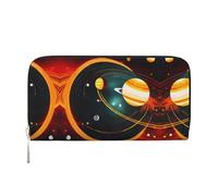 Solar System Jupiter Saturne Portefeuille en cuir pour femme avec imprimé Saturne pour une utilisation décontractée et en voyage, noir, One Size, Art