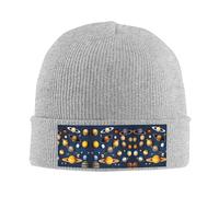 Solar System Planets Bonnet d'hiver chaud unisexe doux, respirant et confortable en tricot extensible, gris, Taille unique