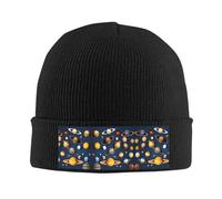Solar System Planets Bonnet d'hiver chaud unisexe doux, respirant et confortable en tricot extensible, Noir , Taille unique