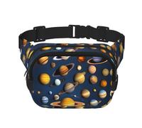 Solar System Planets Fitness Sac à bandoulière de voyage, sac banane tendance et décontracté, sac banane carré double couche, noir, taille unique, Noir/blanc, One Size