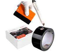 SOLAR SYSTEMS Wrap 2080 Film Auto adhésif - Ruban adhésif de déchromage + raclette et Couteau - Tuning Auto - Film Auto Noir Brillant 3,5cm x 5m