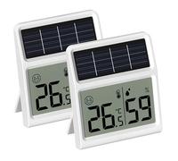 Solar Thermometre Hygrometre Interieur, Mini Thermomètre Hygromètre d'intérieur Alimenté par la lumière- Fonctionne uniquement sous éclairement lumineux, Blanc - Sachet de deux