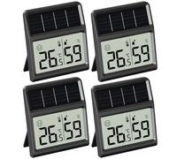 Solar Thermometre Hygrometre Interieur, Mini Thermomètre Hygromètre d'intérieur Alimenté par la lumière- Fonctionne uniquement sous éclairement lumineux, Noir - Sachet de quatre