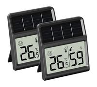 Solar Thermometre Hygrometre Interieur, Mini Thermomètre Hygromètre d'intérieur Alimenté par la lumière- Fonctionne uniquement sous éclairement lumineux, Noir - Sachet de deux