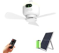 Solar Ventilateur de plafond avec lumière 20 000 mAh Batterie portable Ventilateur avec crochet réglable Lumières de plafond avec panneau solaire et télécommande pour patio, tonnelle, parasol, camping