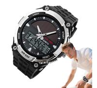 Solar Watch, Men Watch, 9.45 inches, Casual Wristwatch, Solar Powered, Rechargeable Chronograph Timepiece with Multifunctional Display for Office, Outdoor, Fitness, Gym, Party, Business, Work, Travel