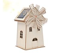 Solar Windmill Kit, Educational STEM Renewable Energy Wooden Model, 3.27x2.76x5.51 inches Creative Construction Activity Toy, Unique Learning Game for Living Room Decor Ornament
