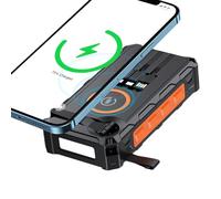 Solar Wireless Power-Bank, Hand Crank with LED Light, Foldable Portable Charger, SOS Alarm and Compass for Hiking, Cycling, Camping, Outdoor Emergencies, 6.54x3.35x1.38 inches