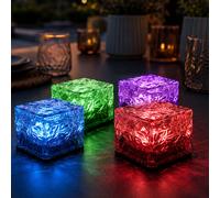 Décoration de jardin Lampe solaire LED RVB avec lampe de jardin à couleur changeante, lumière décorative au design glaçon, LxH 7x5,4 cm, lot de 4