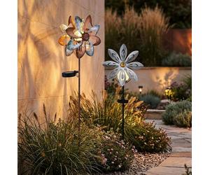 Solardeko Extérieur Éolienne Pointe Fleur Argent Or Luminaires de Jardin LED 2x [EEK: Nicht bewertet]