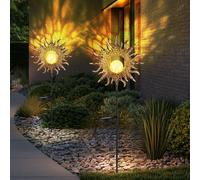 Décoration de jardin pour l'extérieur Soleil Lampes solaires pour l'extérieur debout Jardin Lampe solaire, boule de verre Crackle, couleur rouille, LED blanc chaud, LxH 24,2x81,5 cm, set de 2