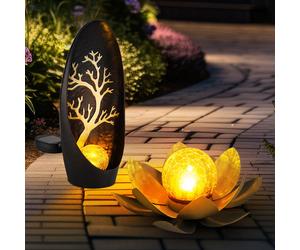 Solardeko Gartenllampe Extérieure LED Terrasses Arbre Fleur de Lotus 2er Set