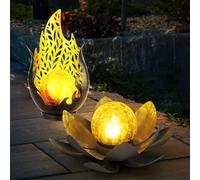 Solardeko Lampe de Jardin D'Extérieur Terrasses Flammes Design Lotus LED 2x