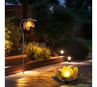 Décoration solaire LED fleur de lotus piquet lampe de jardin lumière extérieure lampe solaire fleur, métal multicolore, boule aspect verre brisé, lot de 2