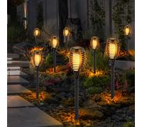 Torches solaires à LED pour l'extérieur vacillant balcon décoration de jardin lampes enfichables torche solaire de jardin, plastique noir, effet feu blanc chaud, H 50 cm, lot de 8
