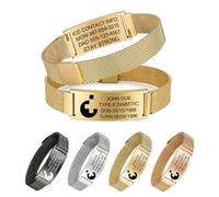 Solarix Bracelet Alerte Médical Personnalisé, Logo & Texte | Motif Ajustable, Acier Inoxydable Magnétique, Identifiant Médical, Pour Personnes Âgées et Patients