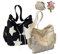 Solarix Crossbody Bag, Solarix Star Bag, Solarix Bag with Mini Bag, Corduroy Star Tote Bag Y2k Messenger Bag for Women (Black+White)