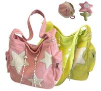 Solarix Crossbody Bag, Solarix Star Bag, Solarix Bag with Mini Bag, Corduroy Star Tote Bag Y2k Messenger Bag for Women (Pink+Green)