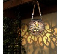 Lampe solaire suspension lumière décoration de jardin LED jardin rond extérieur table lumineuse suspension en forme de boule, métal cuivre argent, 1x LED, DxH 12x26 cm