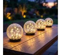 Solarleuchte Solarlampe Extérieure Lampe LED Crackle Verre Clair 4 Pièces