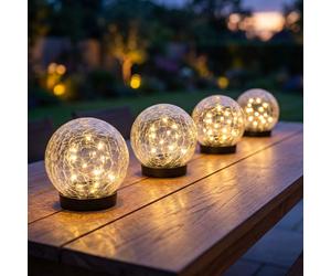 Solarleuchte Solarlampe Extérieure Lampe LED Crackle Verre Clair 4 Pièces