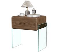 solaround Table de Nuit avec tiroir, Table de Chevet, Pieds en Verre Transparent, Surface en Cuir synthétique et tiroir en Bois Massif, pour Chambre à Coucher, Salon (Peuplier Gris, 46 x 34 x 52 cm)