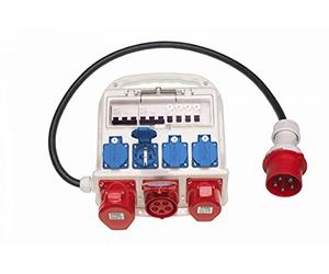 solartronics Distributeur de courant de chantier, entrée : 32 A, sortie : 4 prises 230 V, 2 raccordements 400 V 16 A, 1 raccordement 400 V 32 A, courant puissant avec fusible