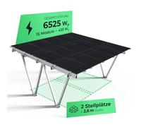 Solarway Abri solaire de voiture en aluminium, 6500 Wc pour 2 emplacements - 15 panneaux solaires bifaciaux en verre/verre de 435 Wc chacun - Design noir complet - Étanche pour une meilleure