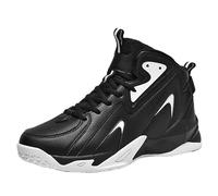 Solastride Men's High Top Basketball Shoes in Plus Size Breathable Anti Slip Shock-Absorbing Sports Training Boots(Black,46 EU)