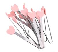 Solaughguy 10pcs Mini Pince Alimentaire en Forme de Coeur avec Embouts en Silicone Résistant à la Chaleur Outils de Barbecue et Griller pour Cuisiner, Servir et Manger en Plein Air - (Rose)