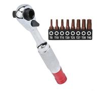 Solaughguy Clé à cliquet à douille 6,35 mm avec embouts de tournevis Torx hexagonaux et poignée en caoutchouc pour réparation et entretien automobiles - 8 pièces (T8-T40)