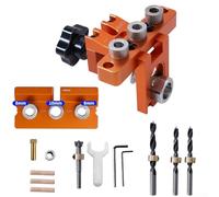 Solaughguy Gabarit de cheville réglable 3 en 1 pour perçage de panneaux d'armoire, guide de perçage de trou de poche en alliage d'aluminium avec écailles transparentes, orange