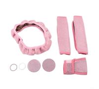 Solaughguy Housse de volant étincelante avec strass pour intérieur de voiture - Housses de levier de vitesse accentuées et de ceinture de sécurité, bouton pour anneau, dessous de verre (rose)