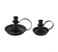 Solaughguy Lot de 2 bougeoirs piliers en fer noir avec poignées, pour décoration de mariage, d'intérieur, base en métal robuste pour bougies coniques standard et lumières LED, élégants (noir)