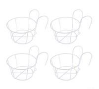 Solaughguy Lot de 4 supports de fleurs ronds avec crochet de clôture à suspendre pour balcon et décoration de jardin, noir et blanc (blanc)
