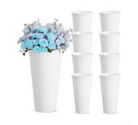 Solaughguy Lot de 8 seaux à fleurs en plastique blanc de 24 cm pour mariages, décoration d'intérieur, fêtes et événements, conteneurs floraux robustes et légers pour arrangements de bricolage (blanc)