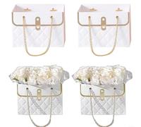 Solaughguy Sac d'emballage rectangulaire pour bouquet de fleurs avec poignée en métal - Sac en carton robuste pour fleurs, petits cadeaux et arrangements - 15 x 10 x 10,5 cm - Blanc