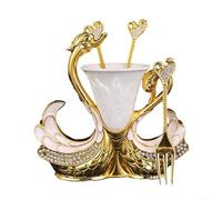 Solaughguy Swan Lot de 7 couverts en acier inoxydable pour service de fruits, salade, dessert, café et gâteaux - Finition argentée ou dorée (blanc doré)