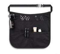 Solaughguy Tablier de coiffeur avec 5 poches, ceinture réglable, design demi-taille pour barbier, maquilleur, toiletteur, rangement d'outils en polyester résistant à la décoloration, noir, 22 x